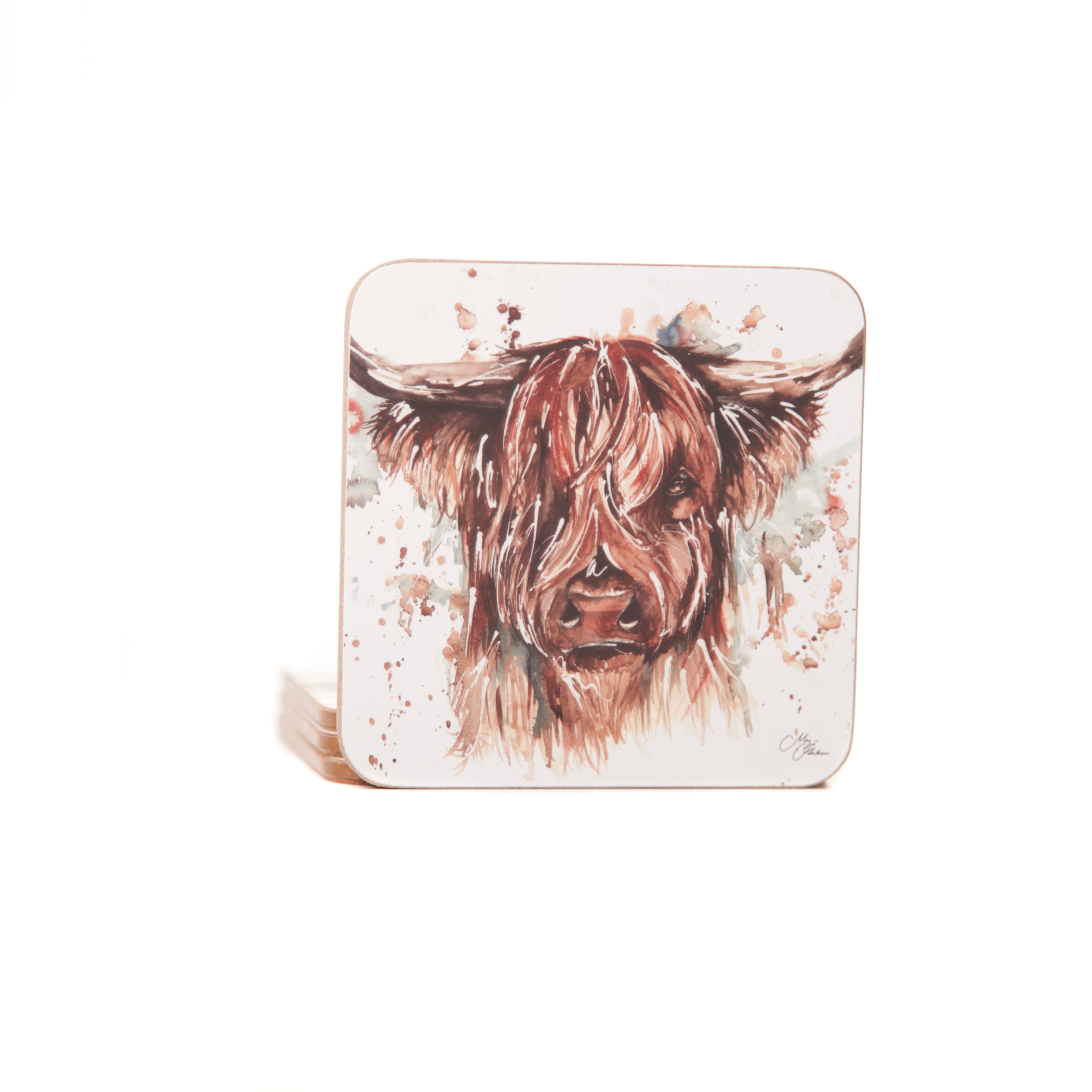 'The Hebrides' Highland Cow Watercolour Design Coasters set of 4