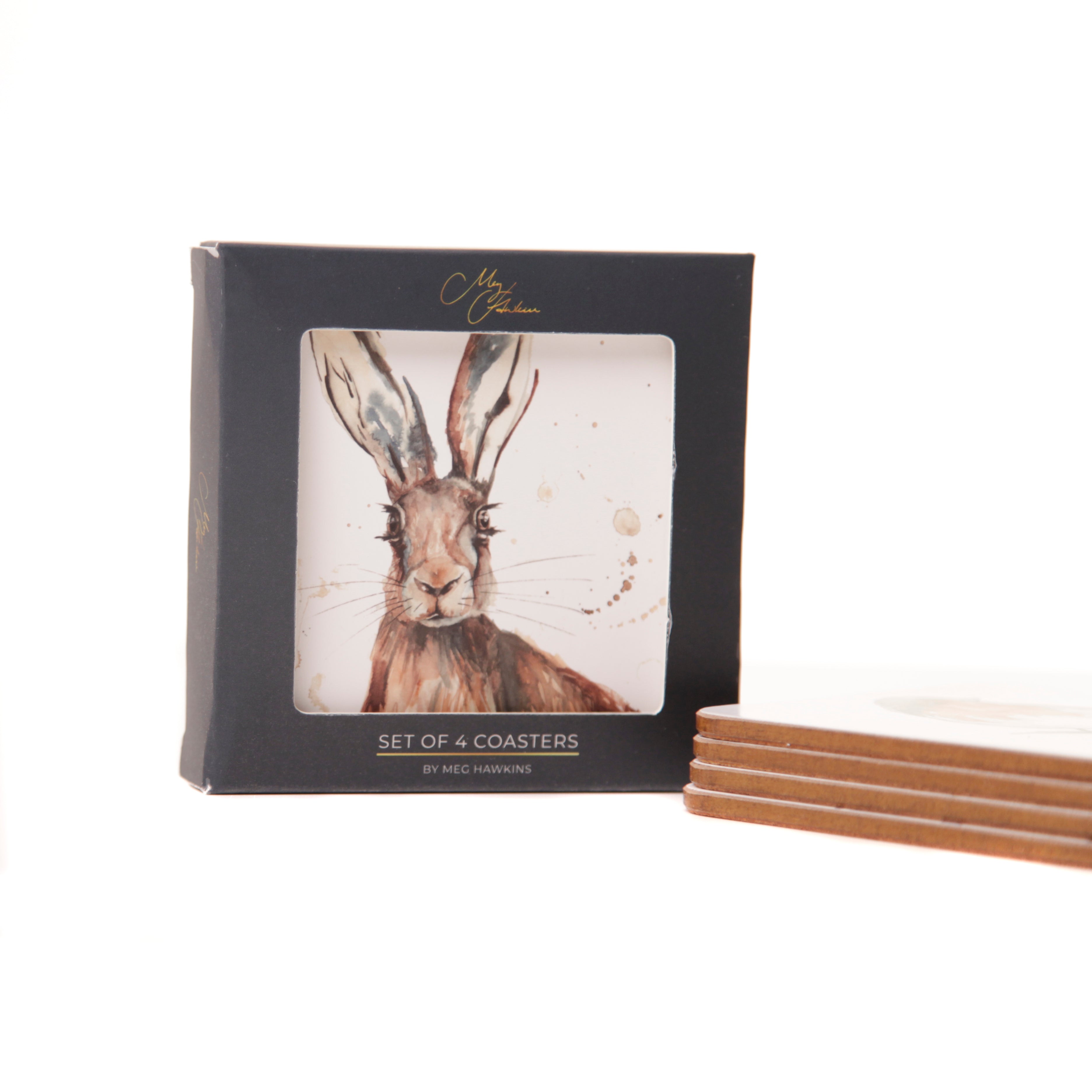 'The Meadow' Hare Watercolour Design Coasters Set of 4.