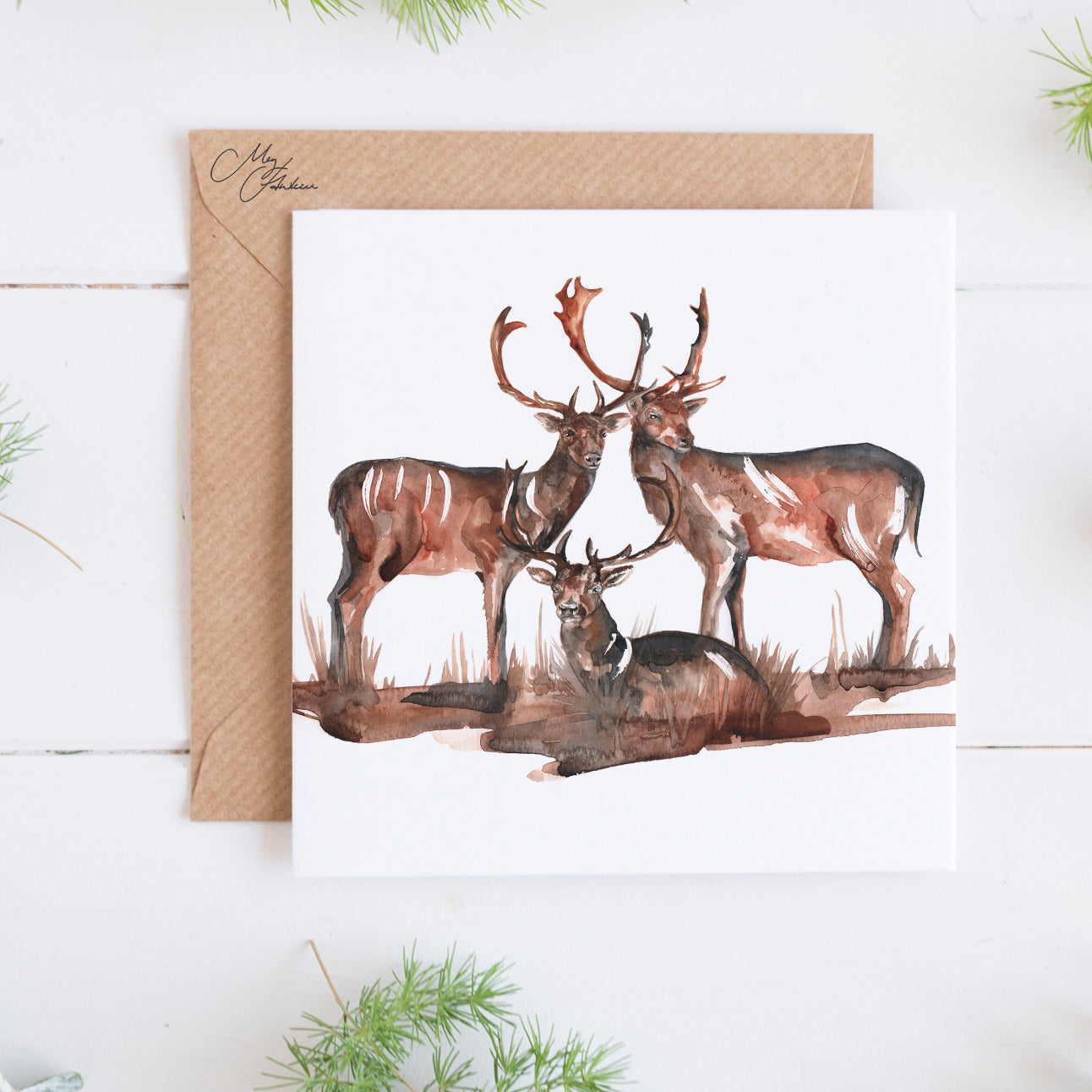 Stag Herd Watercolour Design Card