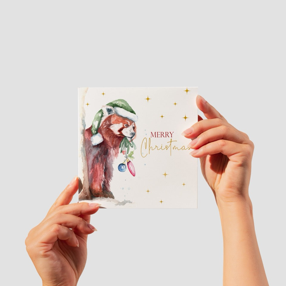 Festive Merry Christmas Red Panda Greeting Card