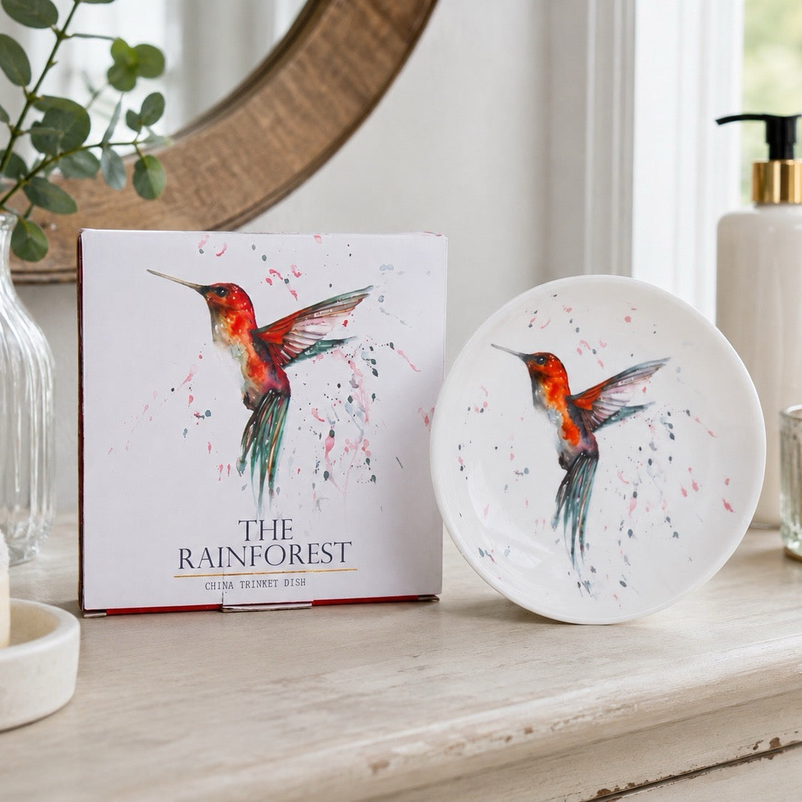 The Rainforest – Hummingbird Design New Bone China Trinket Dish