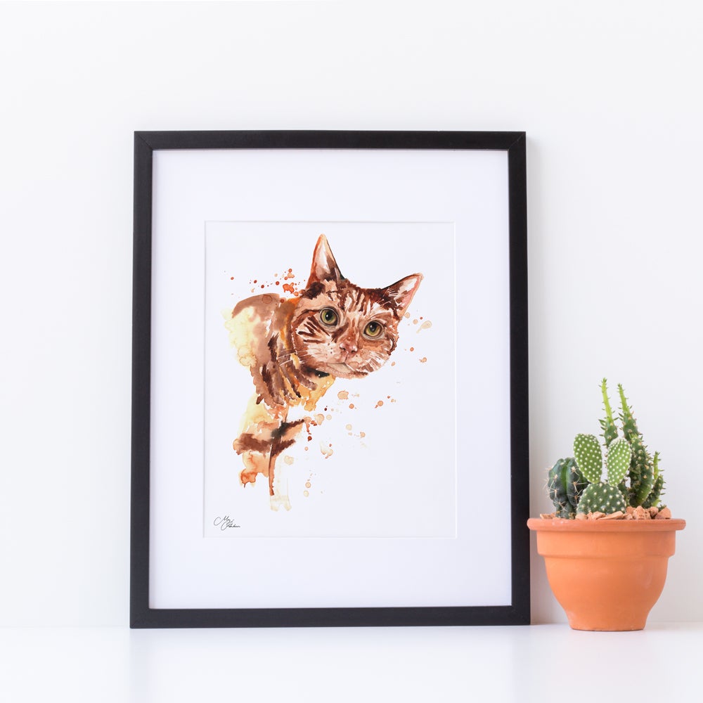 Cat Water colour A4 Mounted print with 14 x 11" Mount (Frame not included) By Meg Hawkins