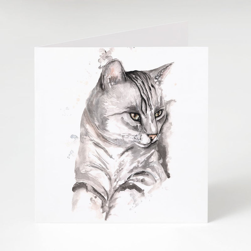 Grey Cat Watercolour Greeting Card