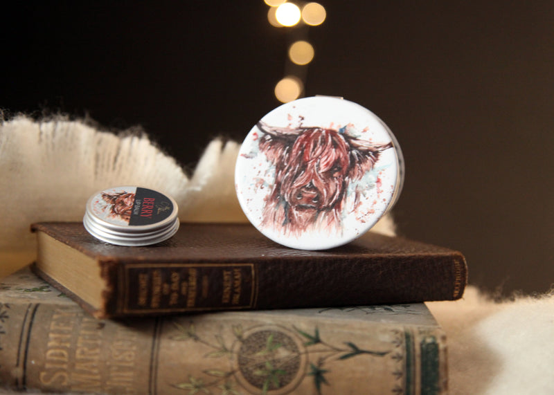 Berry Lip Balm With Highland Cow Design