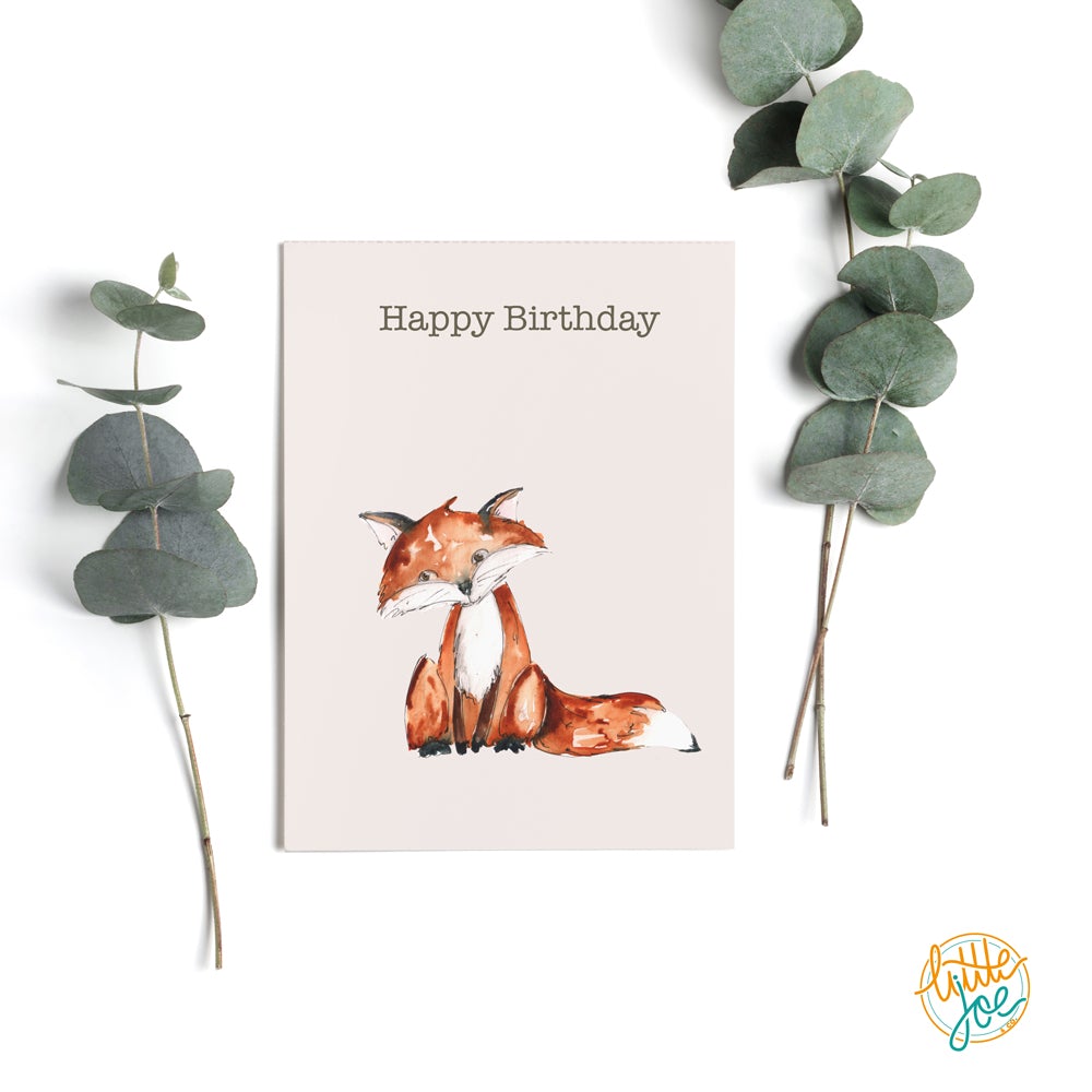 Happy Birthday Card, Fox Design Card , greeting Card,By Meg Hawkins Little Joe