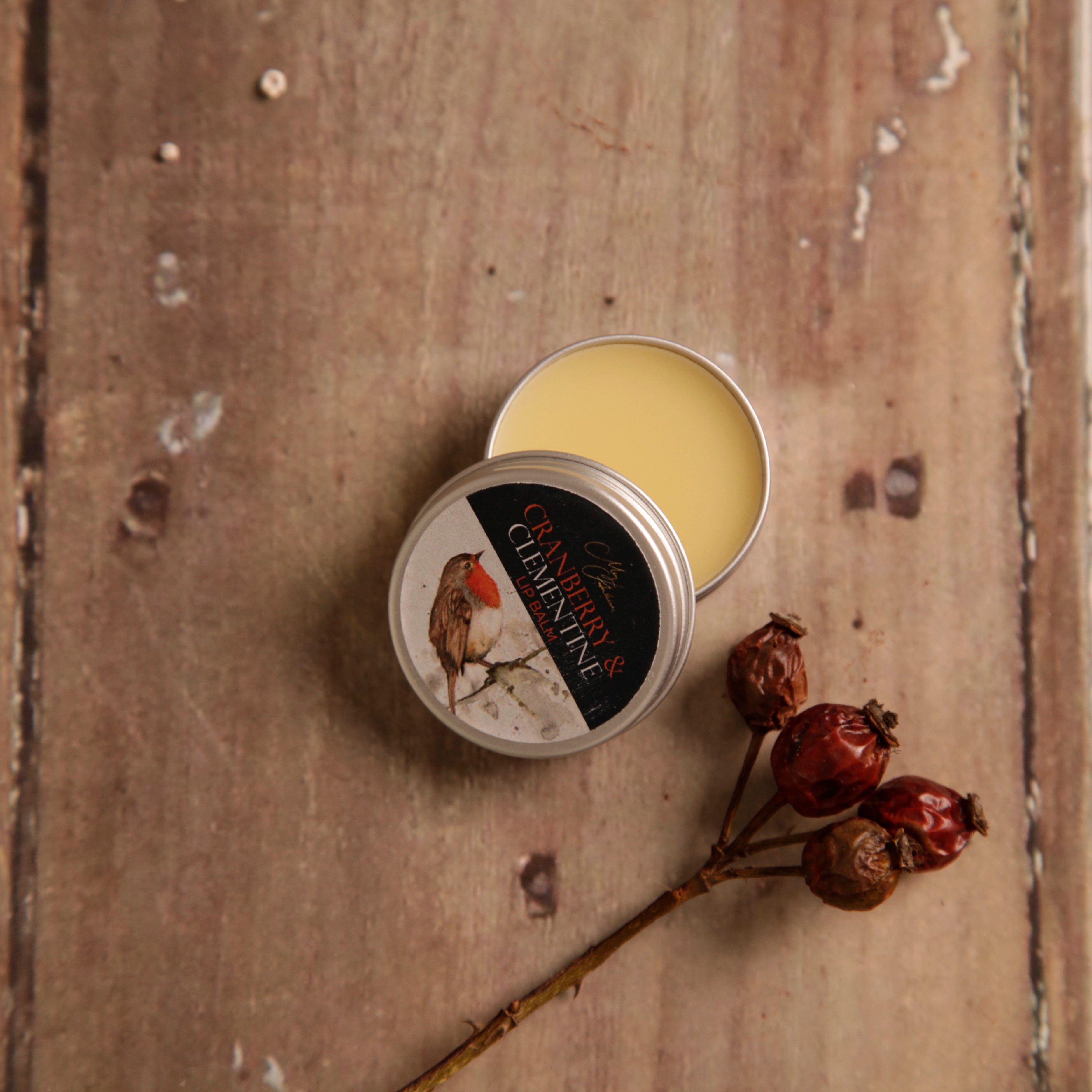 Cranberry and Clementine Lip Balm With Robin Design