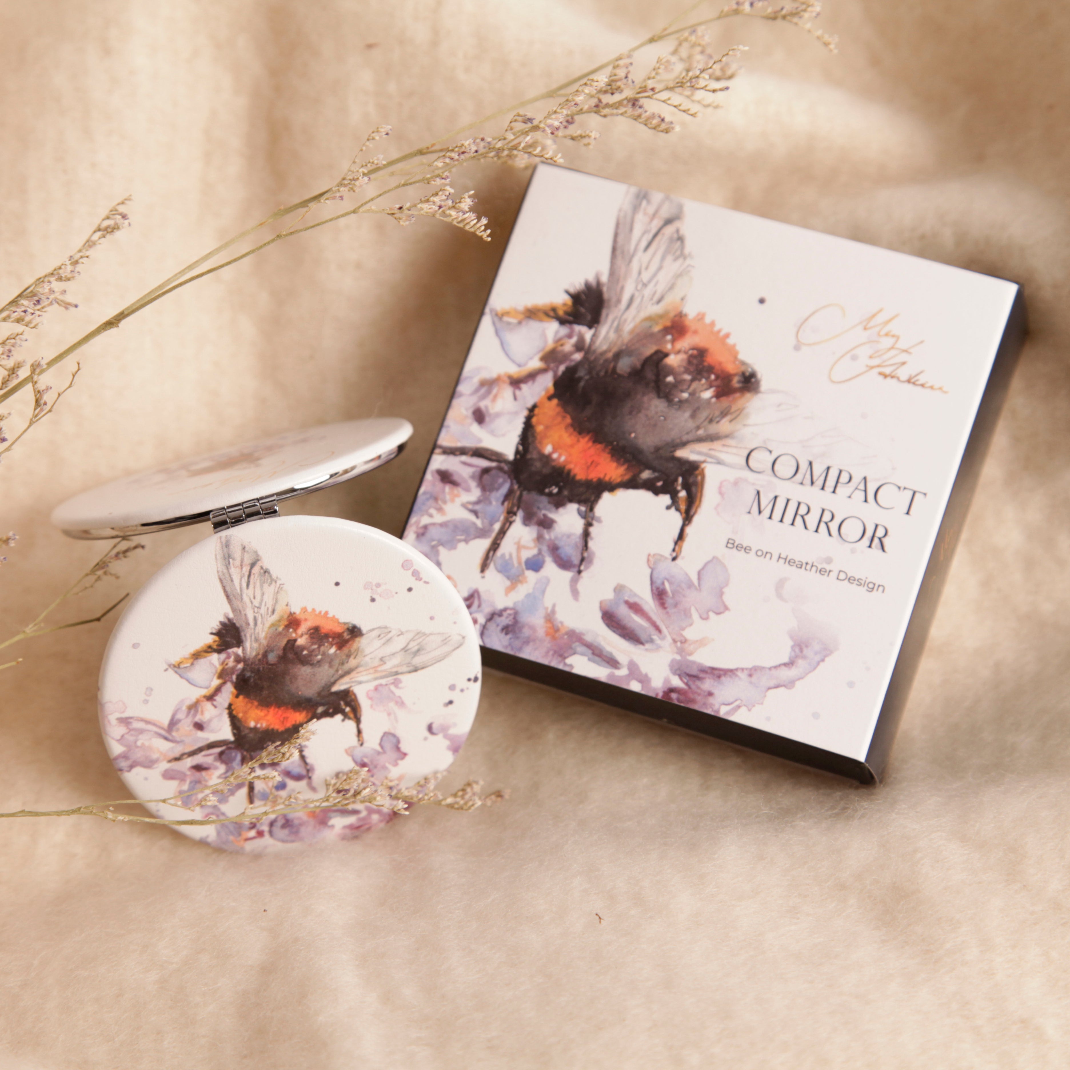 Bee on Heather Design Watercolour Compact Mirror