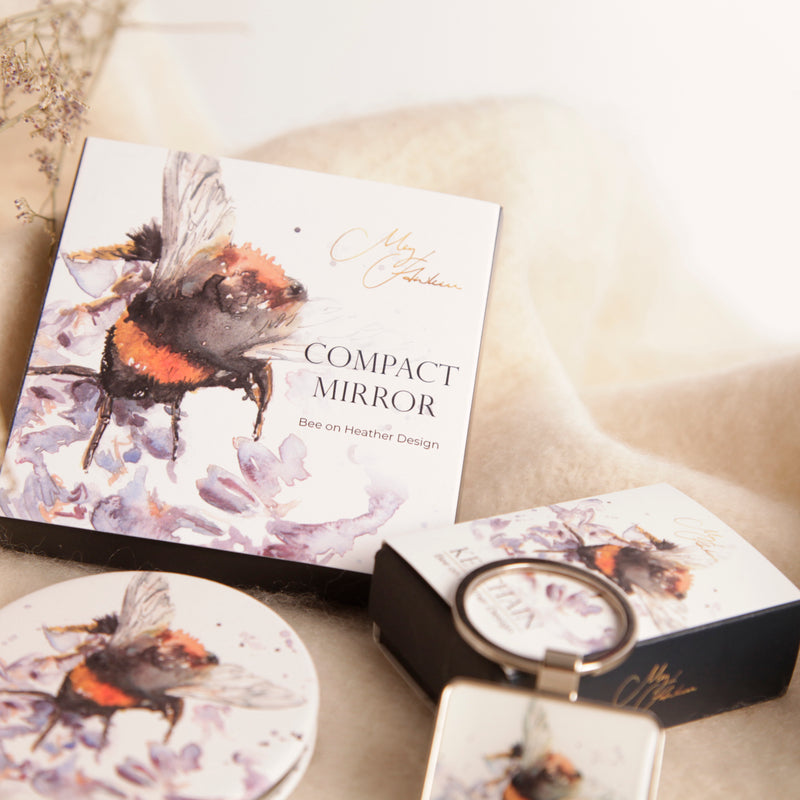 Bee on Heather Design Watercolour Compact Mirror