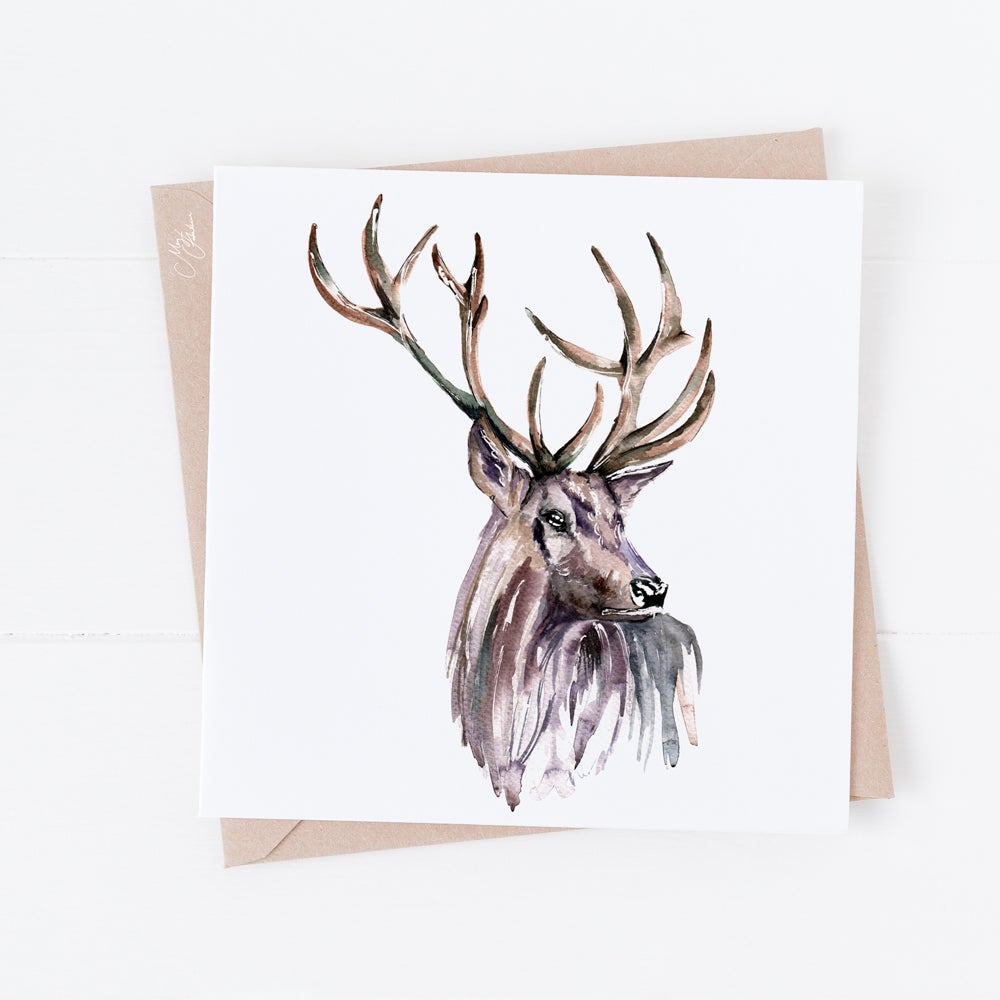Stag Water Colour Greeting Card By Meg Hawkins