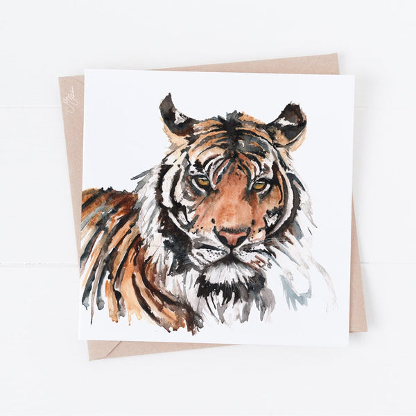 Tiger Water Colour Greeting Card By Meg Hawkins