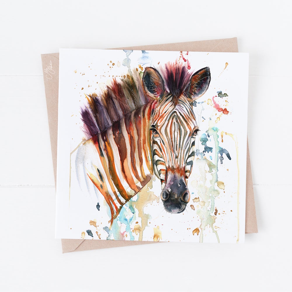 Zebra Water Colour Greeting Card By Meg Hawkins