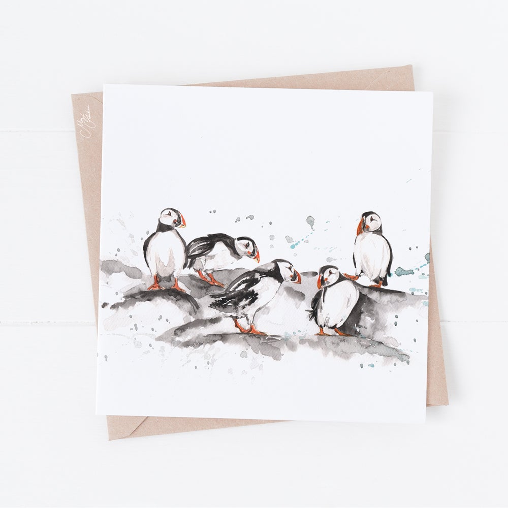 Puffins Water Colour Greeting Card By Meg Hawkins