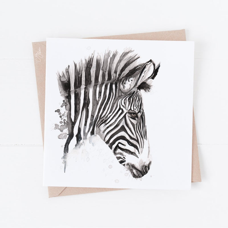 Zebra Water Colour Greeting Card By Meg Hawkins