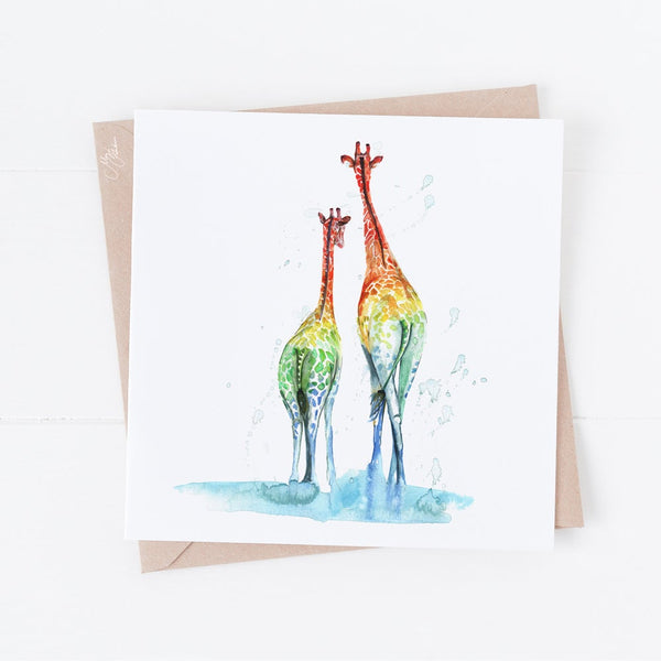 Giraffes water Colour Greeting card By Meg Hawkins