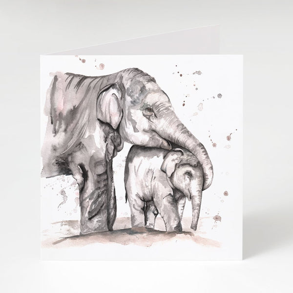 Elephant and Calf Watercolour Greeting Card